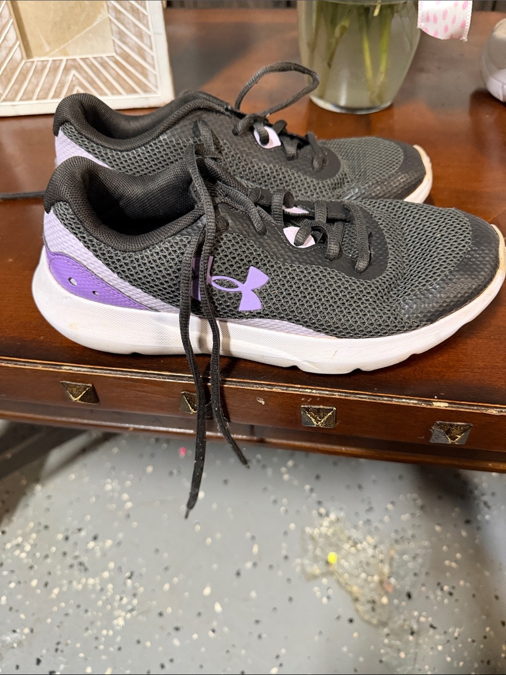 Under Armour Black & Purple Kids' Mesh Running Shoes